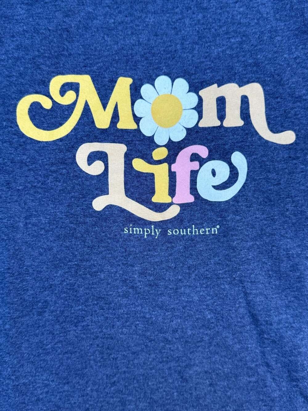 Simply Southern Mom Life Short Sleeve T-Shirt Size S Blue Daisy